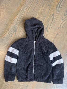 Sovereign Code Black Hooded Sherpa Jacket with White Sleeve Stripes